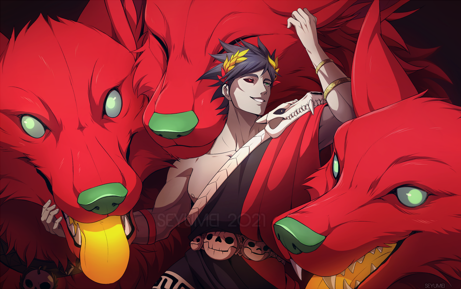 Fanart of Zagreus and Cerberus from Hades