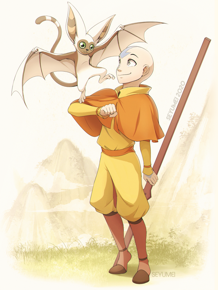 Fanart of Aang and Momo from Avatar: The Last Airbender
