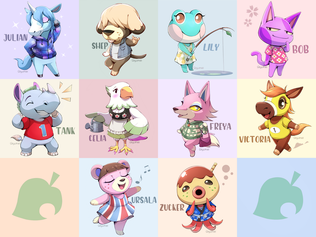 Fanart of various villagers from Animal Crossing: New Horizons